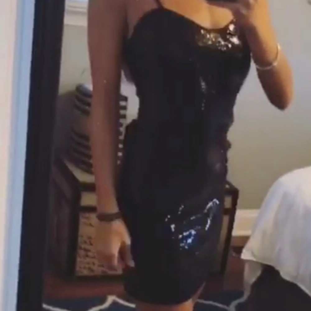 All sparkle black mini dress.